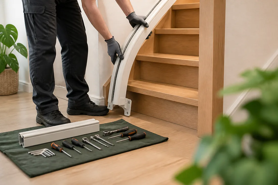 Traplift voor een trap met bocht (sfeerbeeld)